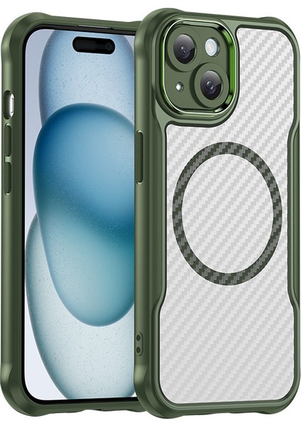 iPhone 15 Magsafe Telefon Kılıfı, Yarı Saydam Köşe Korumalı Karbon Fiber Ince Uyumlu Darbeye Dayanıklı Kılıf iPhone 15 (Yurt Dışından)