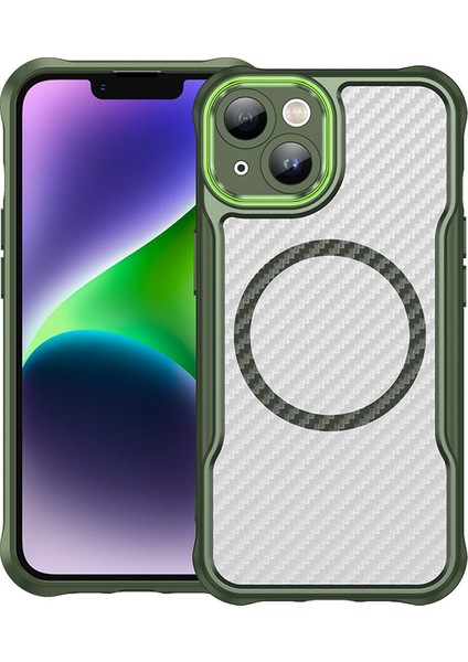 iPhone 14 Magsafe Telefon Kılıfı, Yarı Saydam Köşe Korumalı Karbon Fiber Ince Uyumlu Darbeye Dayanıklı Kılıf iPhone 14 (Yurt Dışından)