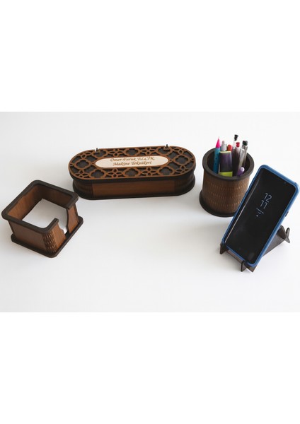 Ofis Masası Modern Ahşap Organizer 4 Parça