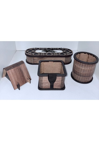 Ofis Masası Modern Ahşap Organizer 4 Parça