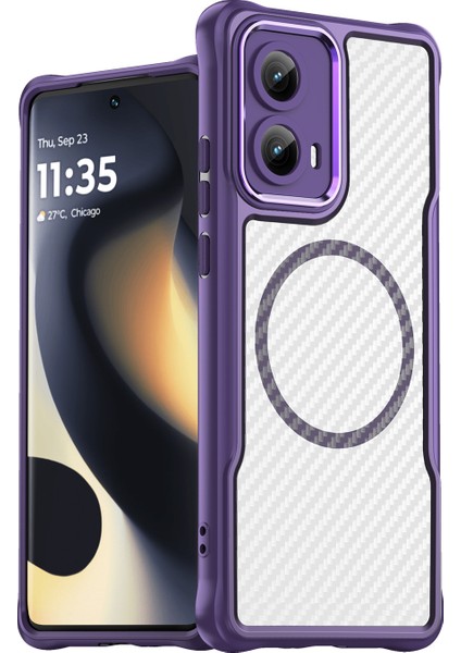Motorola Moto Edge 2024 Magsafe Telefon Kılıfı, Yarı Saydam Köşe Korumalı Karbon Fiber Ince Uyumlu Darbeye Dayanıklı Kılıf Motorola Moto Edge 2024 (Yurt Dışından)