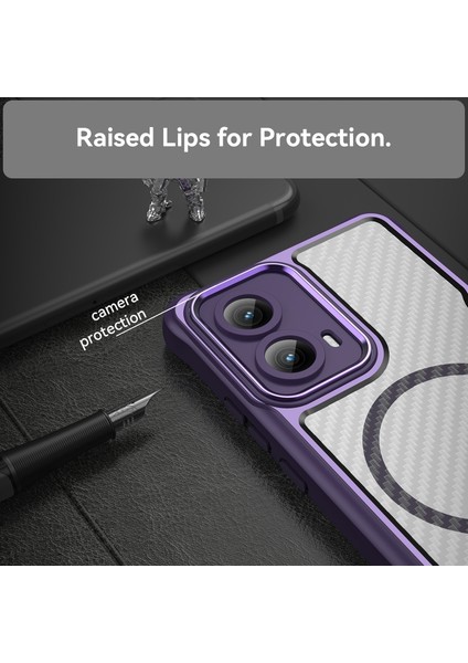 Motorola Moto Edge 2024 Magsafe Telefon Kılıfı, Yarı Saydam Köşe Korumalı Karbon Fiber Ince Uyumlu Darbeye Dayanıklı Kılıf Motorola Moto Edge 2024 (Yurt Dışından) fırsatları