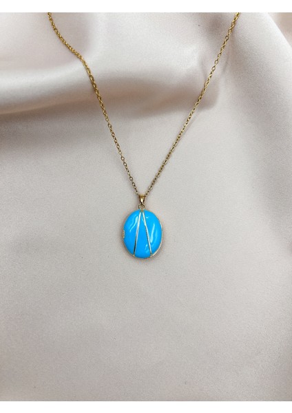 Fıora Mavi Kadın Çelik Kolye - Kadın Hediyelik Zarif Şık