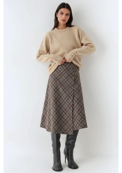 Kadın Düğme Kapamalı Ekose Uzun Etek Çok Renkli fiyatları