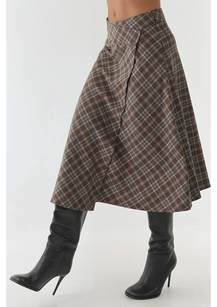 Kadın Düğme Kapamalı Ekose Uzun Etek Çok Renkli indirimleri