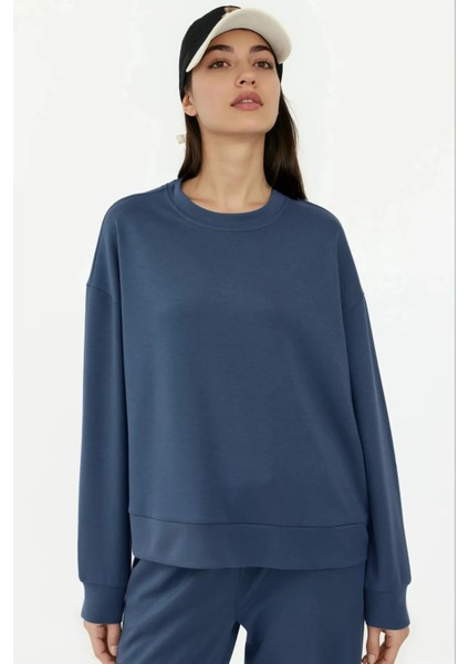 Kadın Modal Touch Basic Sweatshirt Oxford Mavisi