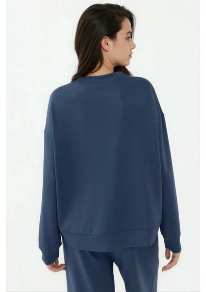 Kadın Modal Touch Basic Sweatshirt Oxford Mavisi fiyatları