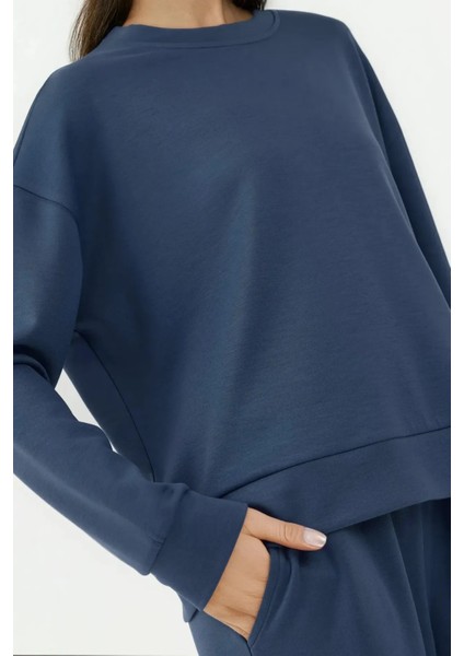 Kadın Modal Touch Basic Sweatshirt Oxford Mavisi