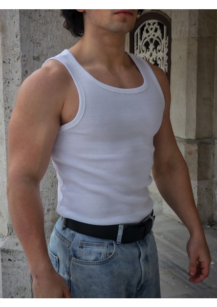 Erkek Fitilli Atlet - Pamuklu Esnek Sporcu Kesim 3AL 2öde (Beyaz) fiyatları