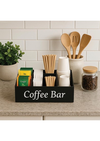 5 Bölmeli Tezgahüstü Kahve, Şeker ve Karıştırıcı Organizer Model 2 Siyah fiyatları