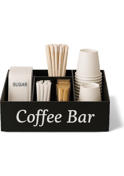 5 Bölmeli Tezgahüstü Kahve, Şeker ve Karıştırıcı Organizer Model 2 Siyah modelleri