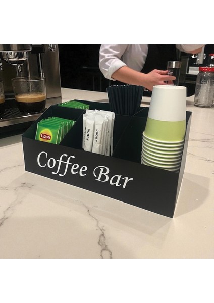 5 Bölmeli Tezgahüstü Kahve, Şeker ve Karıştırıcı Organizer Model 2 Siyah indirimleri