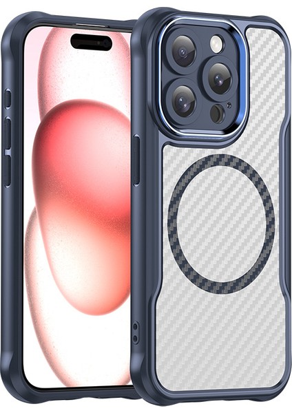 iPhone 15 Pro Magsafe Telefon Kılıfı, Yarı Saydam Köşe Korumalı Karbon Fiber Ince Uyumlu Darbeye Dayanıklı Kılıf iPhone 15 Pro (Yurt Dışından)