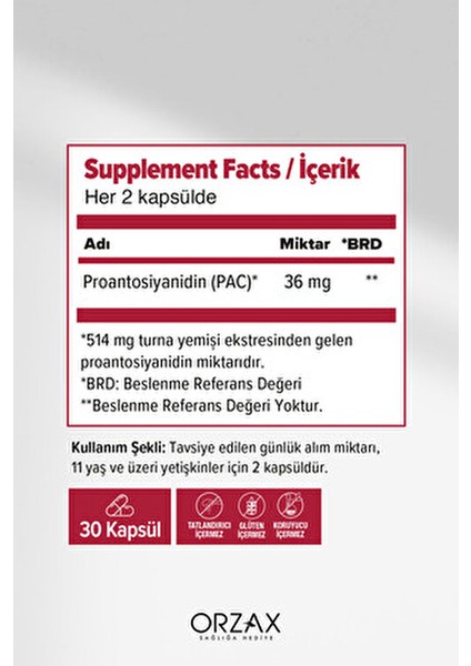 Cranberry Turna Yemişi Kapsül 30 Adet Aromasız Türkiye Menşeli Takviye Edici Gıda fiyatları