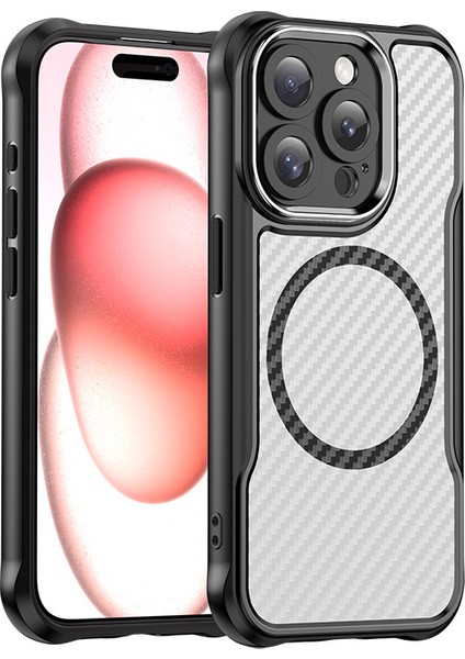iPhone 15 Pro Magsafe Telefon Kılıfı, Yarı Saydam Köşe Korumalı Karbon Fiber Ince Uyumlu Darbeye Dayanıklı Kılıf iPhone 15 Pro (Yurt Dışından)
