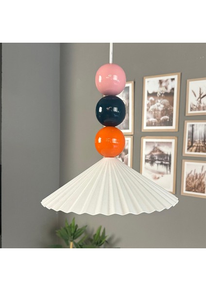 Avilla Beyaz Renkli Boncuk Tekli Metal Avize Rustik Cafe Mutfak Modern Dekoratif Sarkıt Aydınlatma