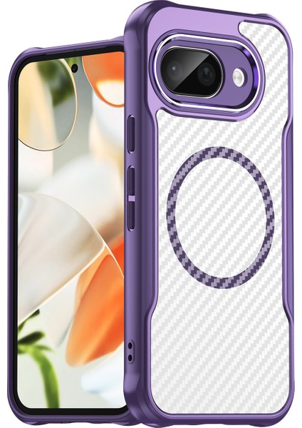 Google Pixel 9A Magsafe Telefon Kılıfı, Yarı Saydam Köşe Korumalı Karbon Fiber Ince Uyumlu Darbeye Dayanıklı Kılıf Google Pixel 9A (Yurt Dışından)