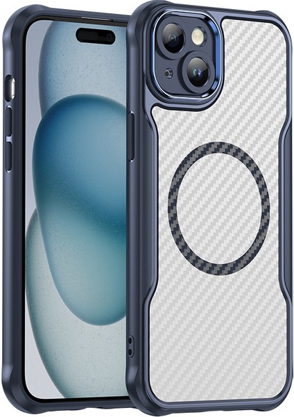 iPhone 15 Plus Magsafe Telefon Kılıfı, Yarı Saydam Köşe Korumalı Karbon Fiber Ince Uyumlu Darbeye Dayanıklı Kılıf iPhone 15 Plus (Yurt Dışından)