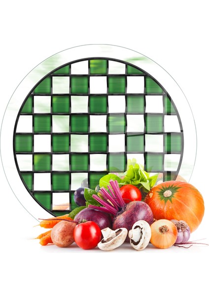 Cam Kesme Tahtası ve Sunumluk Yuvarlak Mackenzie Yeşil Beyaz 30X30 cm