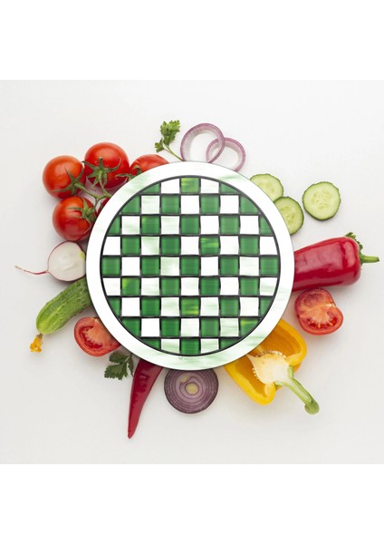 Cam Kesme Tahtası ve Sunumluk Yuvarlak Mackenzie Yeşil Beyaz 30X30 cm modelleri