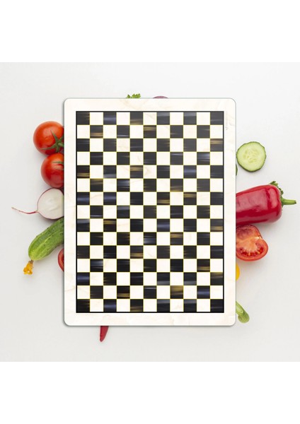 Cam Kesme Tahtası ve Sunumluk Mackenzie Siyah Beyaz Dama 30X40 cm modelleri