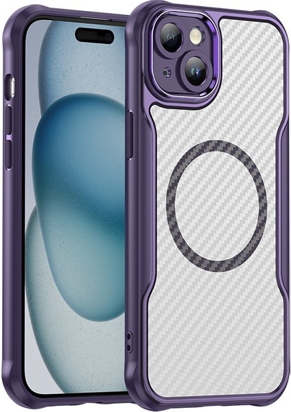 iPhone 14 Plus Magsafe Telefon Kılıfı, Yarı Saydam Köşe Korumalı Karbon Fiber Ince Uyumlu Darbeye Dayanıklı Kılıf iPhone 14 Plus (Yurt Dışından)