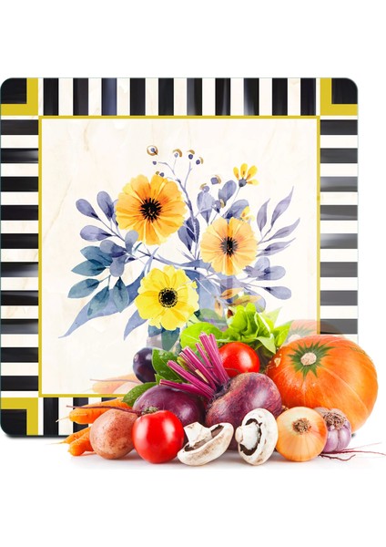 Cam Kesme Tahtası ve Sunumluk Kare Mackenzie Vintage Flower 30X30 cm