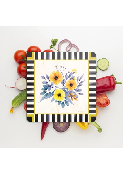 Cam Kesme Tahtası ve Sunumluk Kare Mackenzie Vintage Flower 30X30 cm modelleri