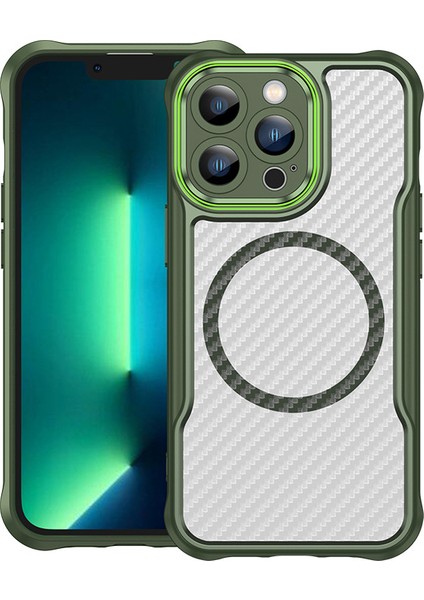 iPhone 13 Pro Magsafe Telefon Kılıfı, Yarı Saydam Köşe Korumalı Karbon Fiber Ince Uyumlu Darbeye Dayanıklı Kılıf iPhone 13 Pro (Yurt Dışından)