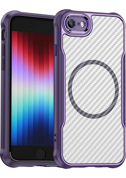 iPhone Se2 Magsafe Telefon Kılıfı, Yarı Saydam Köşe Korumalı Karbon Fiber Ince Uyumlu Darbeye Dayanıklı Kılıf iPhone Se2 (Yurt Dışından)