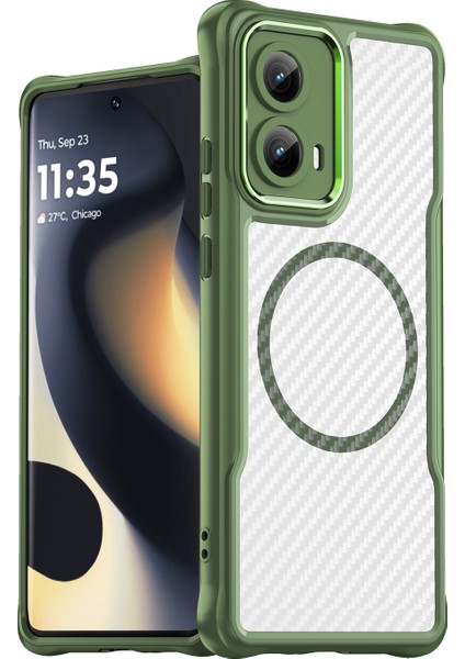 Motorola Moto Edge 2024 Magsafe Telefon Kılıfı, Yarı Saydam Köşe Korumalı Karbon Fiber Ince Uyumlu Darbeye Dayanıklı Kılıf Motorola Moto Edge 2024 (Yurt Dışından)