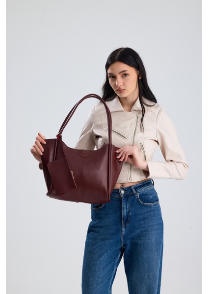 Velina Bordo Cüzdan Detaylı Büyük Boy Kadın El, Kol ve Omuz Çantası fırsatları