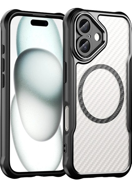iPhone 16 Magsafe Telefon Kılıfı, Yarı Saydam Köşe Korumalı Karbon Fiber Ince Uyumlu Darbeye Dayanıklı Kılıf iPhone 16 (Yurt Dışından)