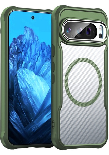 Google Pixel 9 Pro Magsafe Telefon Kılıfı, Yarı Saydam Köşe Korumalı Karbon Fiber Ince Uyumlu Darbeye Dayanıklı Kılıf Google Pixel 9 Pro (Yurt Dışından)