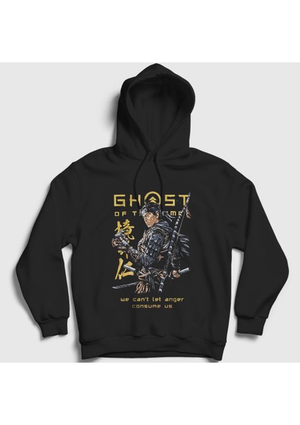 Unisex Siyah Anger Ghost Of Tsushima Kapüşonlu Sweatshirt