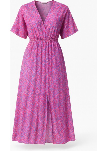 Çiçek Desenli Yırtmaç Detaylı Midi Boy Elbise modelleri