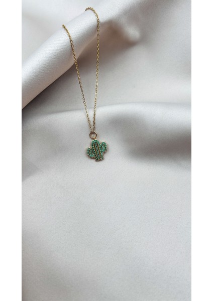 Fıora Zirkon Taşlı Yeşil Kaktüs Kolye Gold Ayarlanabilir Zincir fırsatları