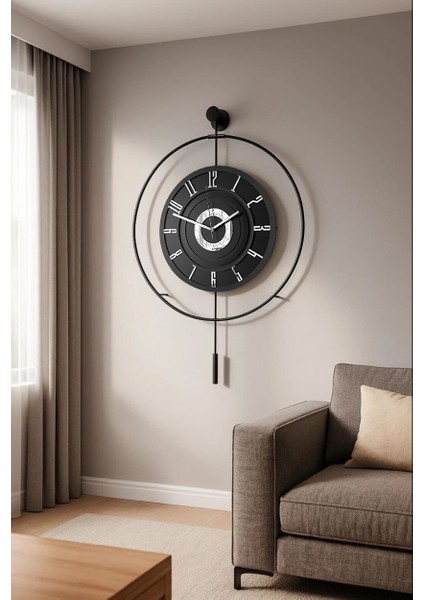 Xxl(60X80CM) BlackBerry Kadran Seri - Siyah Çember Siyah Göbek - (PİLLİ LED) Metal Ledli Duvar Saat