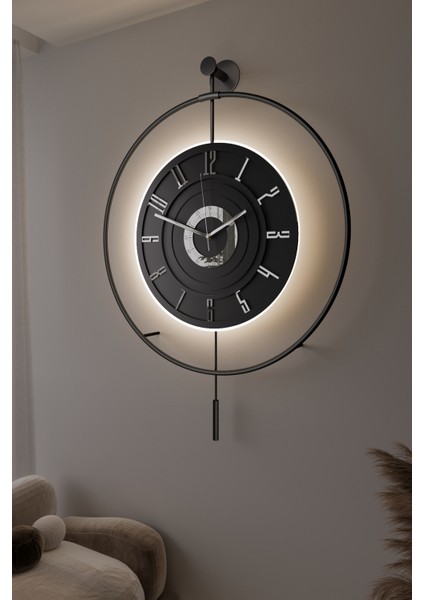 Xxl(60X80CM) BlackBerry Kadran Seri - Siyah Çember Siyah Göbek - (PİLLİ LED) Metal Ledli Duvar Saat modelleri