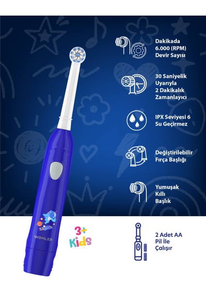 Değiştirilebilir Başlıklı Pilli Erkek Çocuk Diş Fırçası 3+ , Fda Onaylı fiyatları