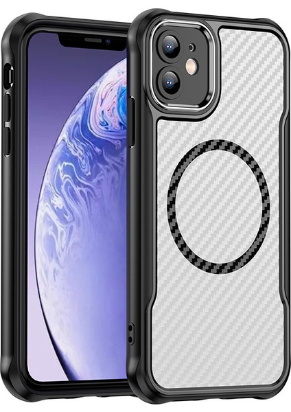 iPhone 11 Magsafe Telefon Kılıfı, Yarı Saydam Köşe Korumalı Karbon Fiber Ince Uyumlu Darbeye Dayanıklı Kılıf iPhone 11 (Yurt Dışından)