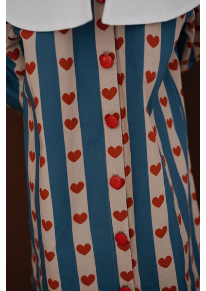 Tiny Hearts Bebe Yakalı Kırmızı Kalpli Uzun Kollu Kız Çocuk Elbise fırsatları