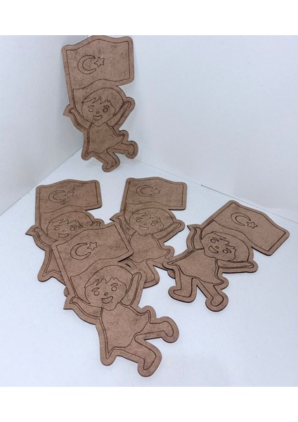 Ahşap Türk Bayraklı Çocuk Boyama Tablası (5 Adet)