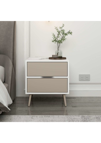 Elina Ayaklı 2 Çekmeceli Komodin - Beyaz/kumtaşı fiyatları