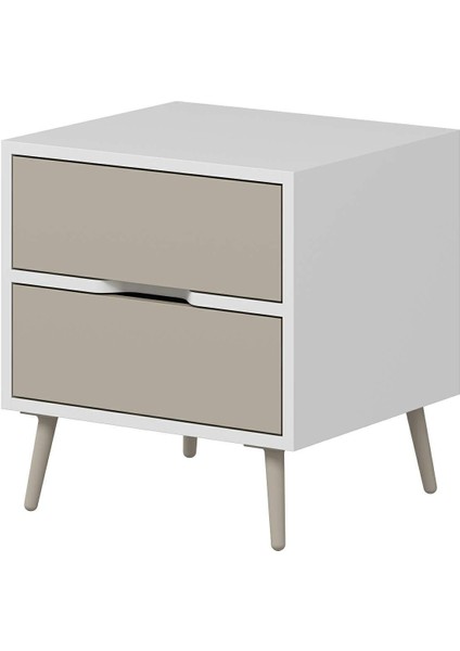 Elina Ayaklı 2 Çekmeceli Komodin - Beyaz/kumtaşı indirimleri