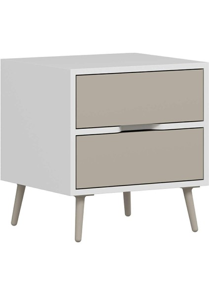 Elina Ayaklı 2 Çekmeceli Komodin - Beyaz/kumtaşı