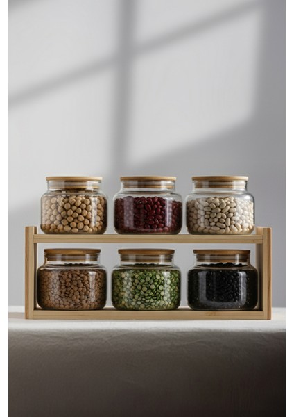 Basic Bambu Kapaklı 6'lı Cam Kavanoz Seti 350 cc