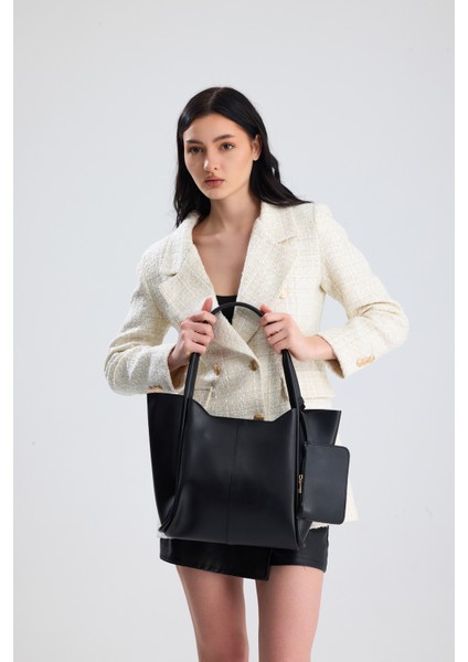 Velina Siyah Cüzdan Detaylı Büyük Boy Kadın El, Kol ve Omuz Çantası fırsatları