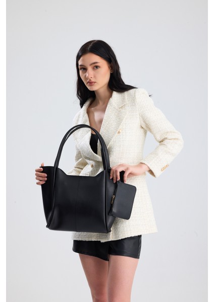 Velina Siyah Cüzdan Detaylı Büyük Boy Kadın El, Kol ve Omuz Çantası indirimleri