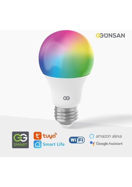 Akıllı Wifi LED Ampul Rgb Çok Renkli Tuya ve Smart Life Uygulama Destekli (9W 2700K-6500K Ayarlanabilir)